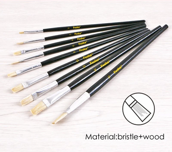 Pack of 9 Assorted Size Wooden Handle Bristle Hair Artist Paint Brush Set
