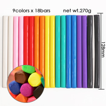 Pack of 18 Bars Assorted Colour Non-Toxic Air Dry Polymer Modelling Clay 270g