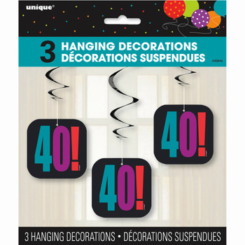 Pack of 3 26" Age 40 Birthday Cheer Hanging Swirl Decorations