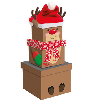 Christmas Reindeer Design 3 Piece Stacking Nested Boxes Christmas Reindeer Design 3 Piece Stacking Nested Boxes