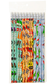 Pack of 12 Vehicles Design Pencils with Eraser