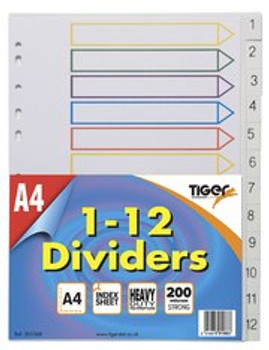 A4 1-12 Polypropylene Dividers