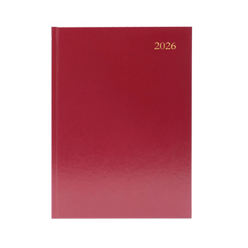 2026 A5 2 Days Per Page Burgundy Desk Diary kfa52bg26