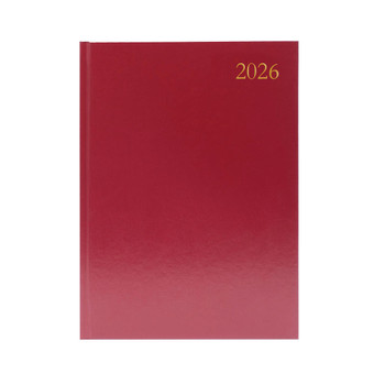 2026 A4 Day Per Page Burgundy Desk Diary kfa41bg26