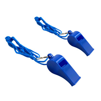 Bag of 10 Blue Plastic Whistles with Lanyard Neck Cord