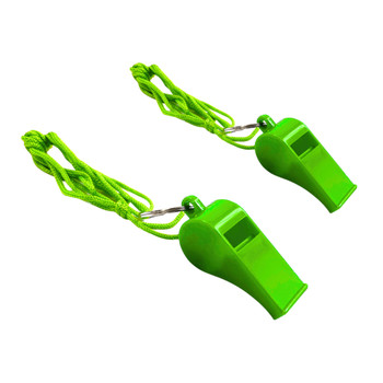 Bag of 10 Green Plastic Whistles with Lanyard Neck Cord