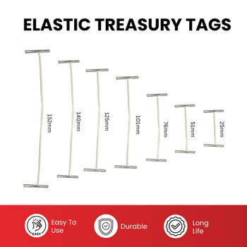 Pack of 100 Elastic White 102mm Metal End Treasury Tags