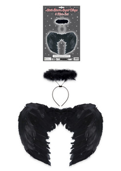 Pack of 2 Pieces Adult Black Angel Wings and Black Halo Fancy Dress Set