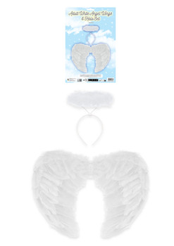 Pack of 2 Pieces Adult White Angel Wings and Halo Fancy Dress Set