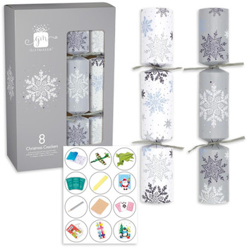 Pack of 8 Silver and White Snowflake Christmas Dinner Crackers Pack of 8 Silver and White Snowflake Christmas Dinner Crackers