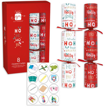Pack of 8 HO HO HO Text Christmas Dinner Crackers Pack of 8 HO HO HO Text Christmas Dinner Crackers