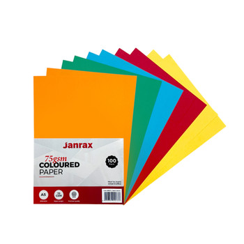 Pack of 100 A5 Assorted Primary Coloured Paper 75gsm Sheets