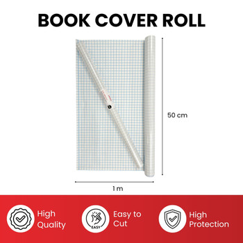 Janrax 50cm x 1m Clear Glossy CPP 0.06mm Thick Self-Adhesive Book Cover Roll