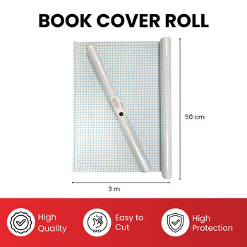 Janrax 50cm x 3m Clear Glossy CPP 0.06mm Thick Self-Adhesive Book Cover Roll