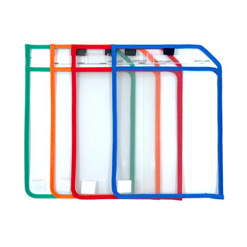 Pack of 4 Assorted Coloured Edge Clear Dry Erase Write and Wipe Reusable Sleeve Pockets Pack of 4 Assorted Coloured Edge Clear Dry Erase Write and Wipe Reusable Sleeve Pockets