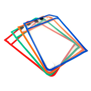 Pack of 4 Assorted Coloured Edge Clear Dry Erase Write and Wipe Reusable Sleeve Pockets Pack of 4 Assorted Coloured Edge Clear Dry Erase Write and Wipe Reusable Sleeve Pockets