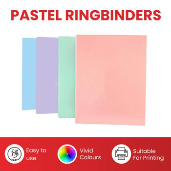 Pack of 4 A4 Assorted Pastel Coloured Paper Over Board Ring Binders by Janrax Pack of 4 A4 Assorted Pastel Coloured Paper Over Board Ring Binders by Janrax