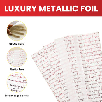 Pack of 10 Merry Chirstmas Luxury Red Metallic Plastic-Free 18gsm Tissue Paper Sheets 50x70cm