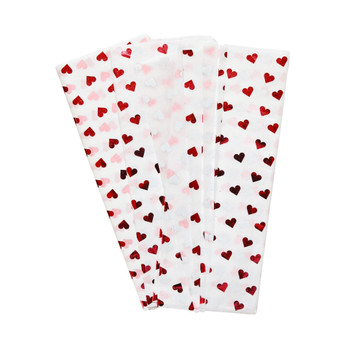 Pack of 10 Valentine Hearts Red Luxury Metallic Plastic-Free 18gsm Tissue Paper Sheets 50x70cm