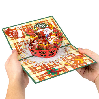 Festive Basket with Santa & Holiday Decor 3D Pop Up Christmas Card