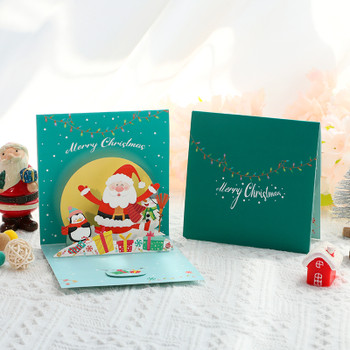 Santa & Friends Merry Moments Green Pop Up Christmas Card