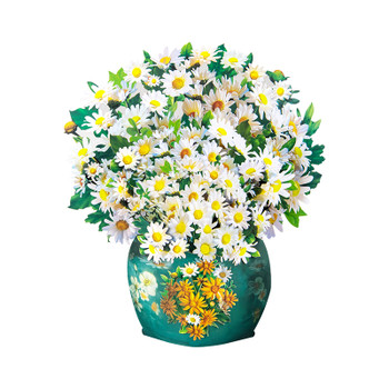 Golden Bloom White Daisy 3D Pop Up Vase Greeting Card - Birthday Anniversary Mother's Valentine's Day