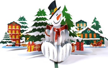 Snowman & Winter Village Pop Up Christmas Card