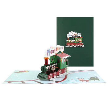 Snowy Journey with Colorful Train Pop Up Christmas Card