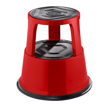 Red Metal Rolling Kick Step Stool with 150kg Capacity