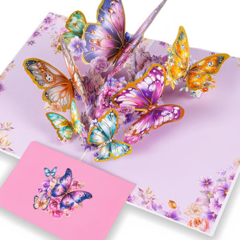 Hot Stamped Pink Butterfly 3D Pop Up Greeting Card - Birthday Mother's Valentine's Day
