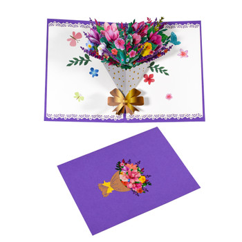 Magnolia with Golden Bow Bright Bouquet Pop Up Greeting Card - Birthday Anniversary Valentine's Day