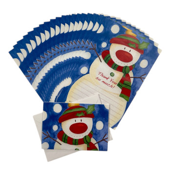 Pack of 20 Christmas Snowman Design Thank You Sheets With Envelopes