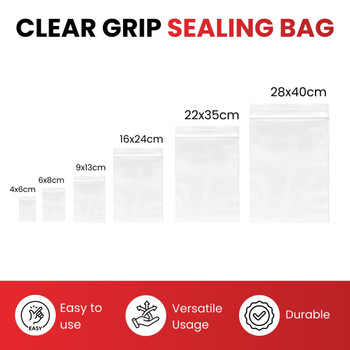 Pack of 100 Clear Grip-Sealing Zip Bags 16x24cm 0.08mm PE Food-Grade Poly Bags