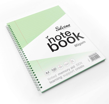 A4+ 100 Pages Twin Wire SEN Green Paper Dyslexia Notebook - Lined with Margin
