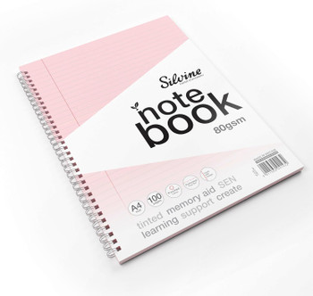 A4+ 100 Pages Twin Wire SEN Pink Paper Dyslexia Notebook - Lined with Margin
