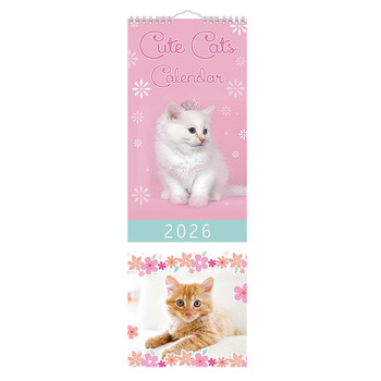 Slim Month To View Calendar 2026 – Photographic Cats – 143mm x 417mm