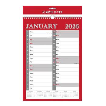 A3 Month To View Calendar 2026 – 297mm x 420mm