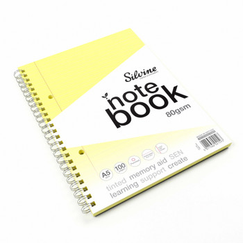 A5+ 100 Pages Twin Wire SEN Yellow Paper Dyslexia Notebook - Lined with Margin