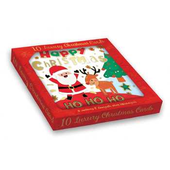 Pack of 10 Santa & Reindeer Christmas Boxed Cards - Festive Holiday Greeting Cards, 2 Designs with Envelopes
