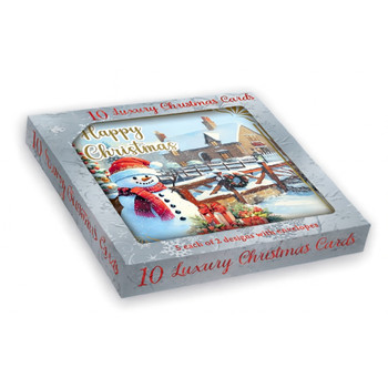Pack of 10 Snowman & Winter Scene Christmas Boxed Cards - Holiday Greeting Cards, 2 Designs with Envelopes