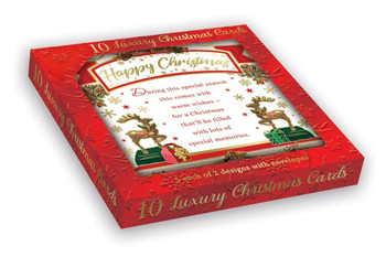 Pack of 10 Reindeer & Holiday Wishes Christmas Boxed Cards - Holiday Greeting Cards, 2 Designs with Envelopes