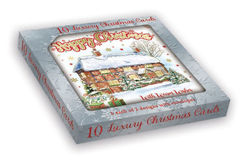 Pack of 10 Snowy House & Starry Night Christmas Boxed Cards - Holiday Greeting Cards, 2 Designs with Envelopes