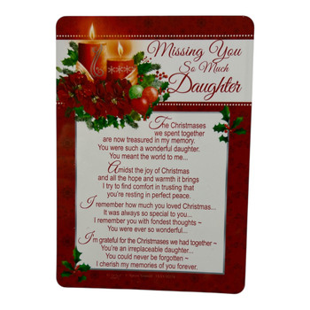 Missing You So Much Daughter Christmas Graveside Keepsake Card - Candle & Holly Design Memorial Card