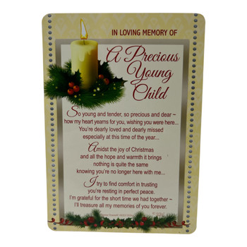 In Loving Memory of a Precious Young Child Christmas Graveside Keepsake Card - Candle & Holly Design Memorial Card