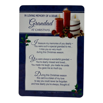 In Loving Memory of a Dear Grandad Christmas Graveside Keepsake Card - Candle & Holly Design Remembrance Card