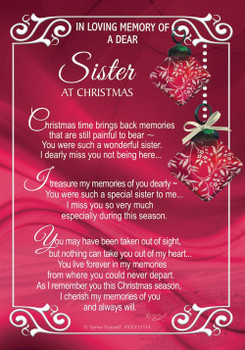 In Loving Memory of a Dear Sister Christmas Graveside Keepsake Card