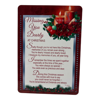 Missing You Dearly at Christmas Graveside Keepsake Card - Candle & Holly Design Memorial Card