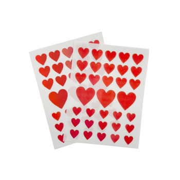 Pack of 66 Red Assorted Size Holographic Hearts Self-Adhesive Labels