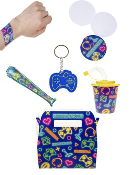 Pack of 20 Pre Filled Gamer Theme Kids Party Favour Boxes – Gift Boxes with Reusable Cup & Themed Toys