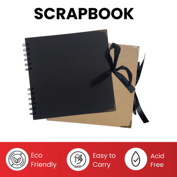 30 Sheets 20x20cm Spiral Bound 180gsm Kraft Scrapbook with Ribbon Closure and Metal Corners